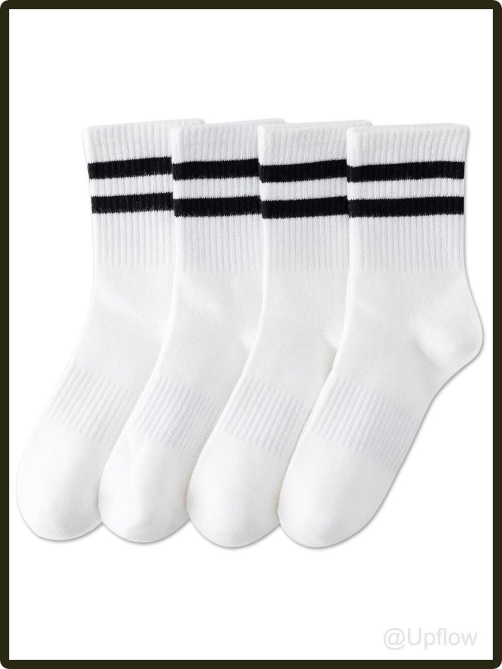 Women's Striped Cotton Crew Socks 4 Pack Calf Length Combed Cotton